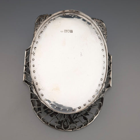 1907年 英国アンティーク 花鳥装飾 純銀製ボウルディッシュ 378g William Comyns
